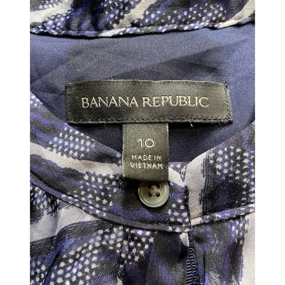Banana Republic A-Line Dress Button Up Womens Size 10 Blue White Geo Print - Picture 2 of 5